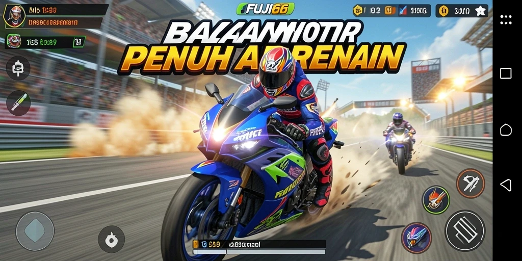 Screenshot gameplay FUJI66 menampilkan balapan motor yang seru dan menantang.