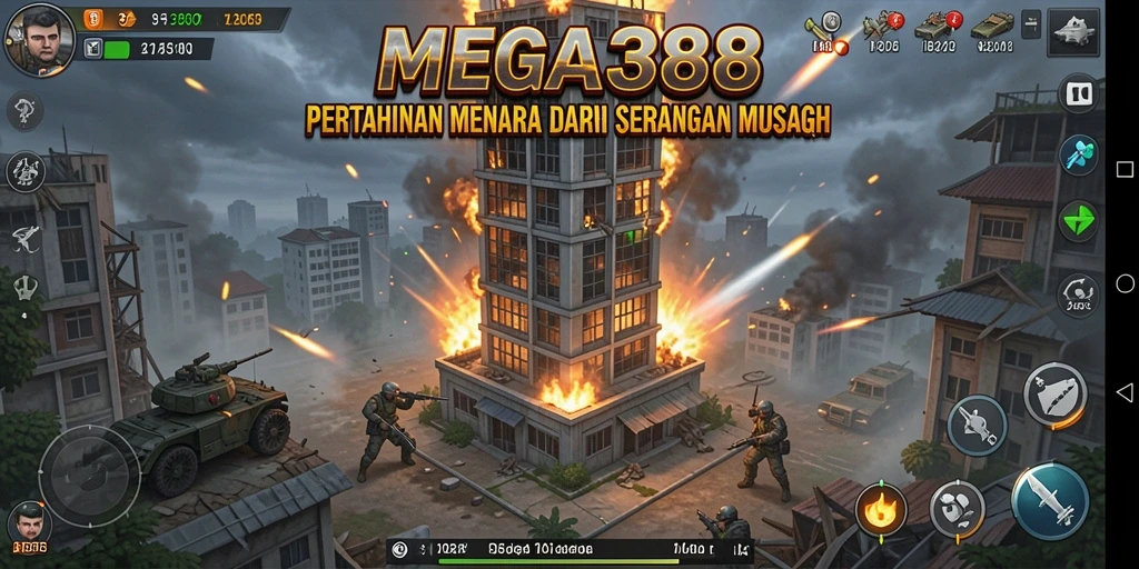 Gameplay seru MEGA388 menampilkan pertahanan menara yang menantang.