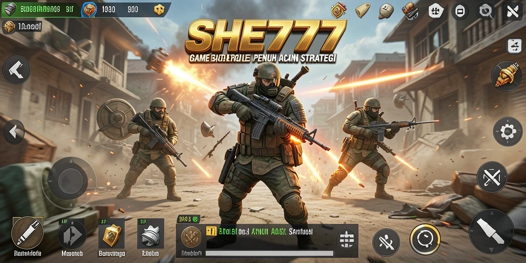 Tampilan gameplay menegangkan dari SHE777, saat pemain bertarung di arena.